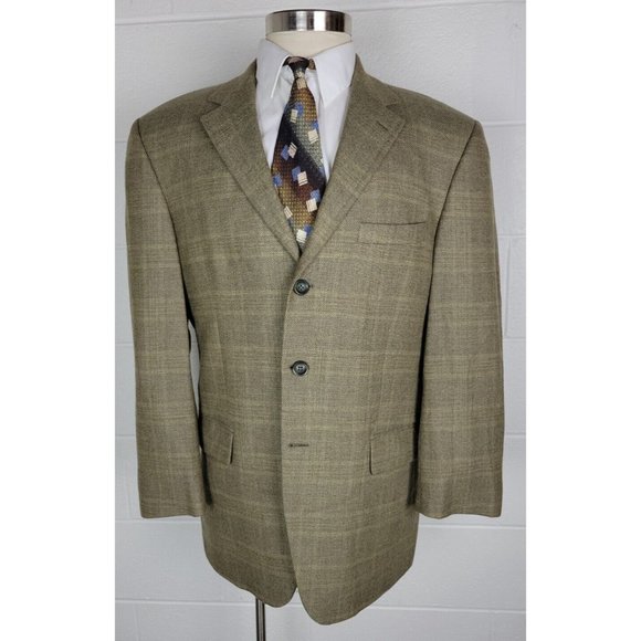 Arnold Brant Plaid Brown Gray Wool Cashmere Sport Coat Loro‎ Piana 3 Button 42 - Picture 1 of 11